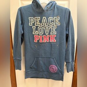 PINK Victoria's Secret Teal Hoodie with Cream Lettering